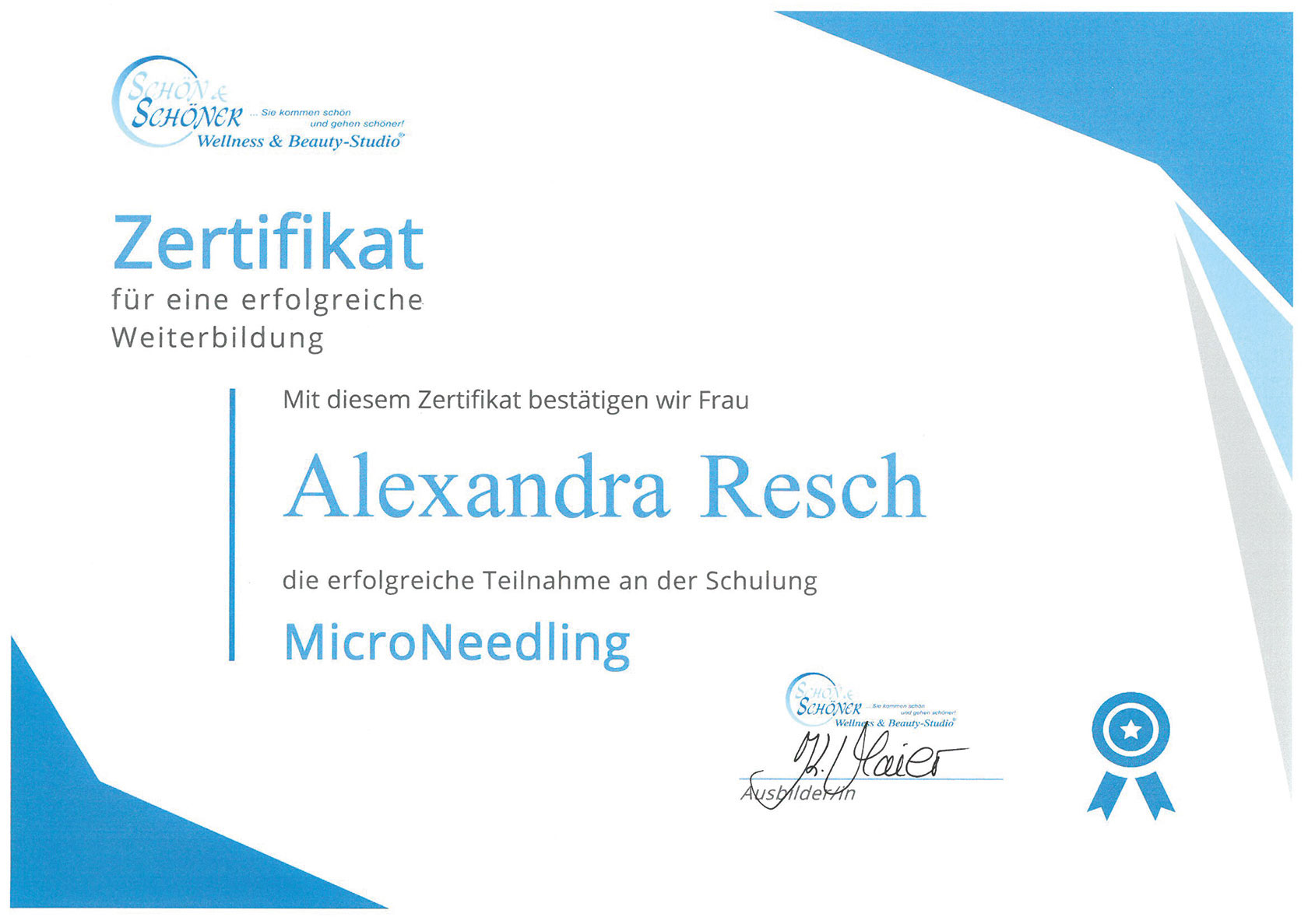 Pure Ästhetik Winnenden – Zertifikat – MicroNeedling